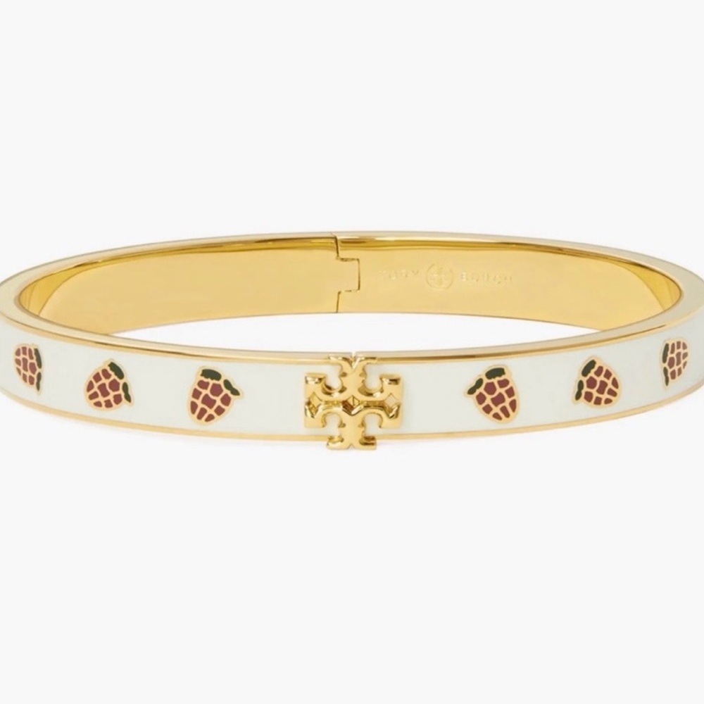 Tory Burch Kira Ground Off Raspberry Hinged Bangle Bracelet NEW